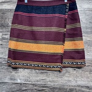 LOFT Burgundy and Yellow Striped Wrap Mini Skirt Women’s 10